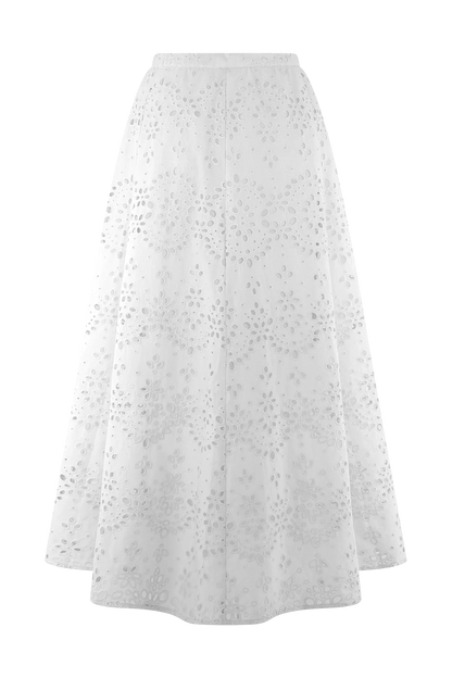 Arla Broderie Midi Skirt White