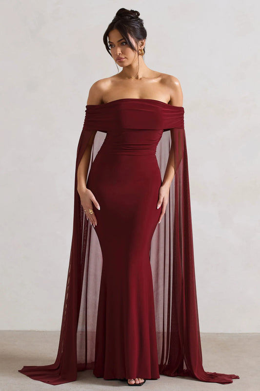 Carlotta Berry Bardot Maxi Dress With Chiffon Cape