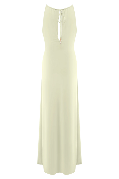 Beryl Slinky Maxi Dress With Pearls Ivory