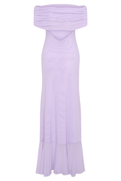 Audrey Off Shoulder Mesh Maxi Dress Lilac
