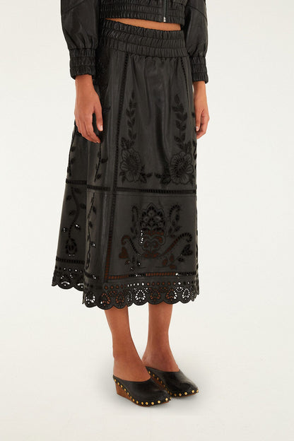 Black Richelieu Heart Leather Skirt