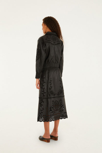 Black Richelieu Heart Leather Skirt