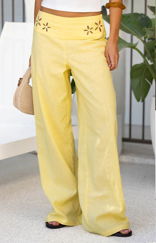 Alamara Yellow Floral Detail Wide Leg Pants - PRE ORDER