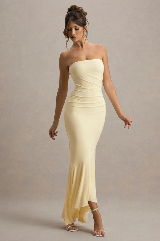 Capria Pale Lemon Bandeau Wrap Maxi Dress