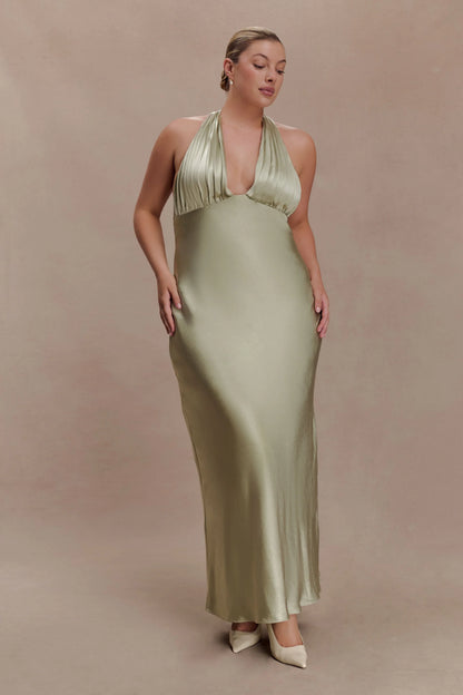 Alice Satin Halter Maxi Dress Sage