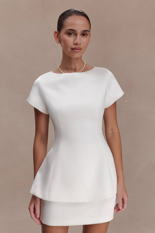 Adeline Short Sleeve Satin Top White