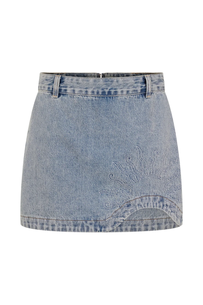 Alessia Embroidered Denim Mini Skirt Light Vintage