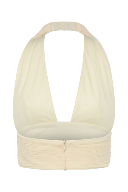 Amaris Sleeveless Plisse Halter Top Lemon