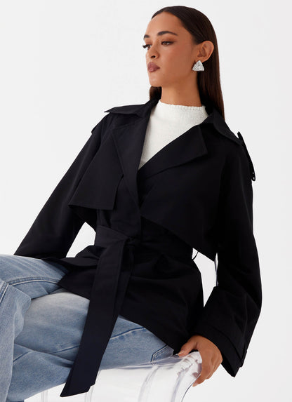 Ace Of Spades Cropped Trench Coat Black