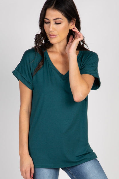 Forest Green V-Neck Pocket Accent Maternity Top