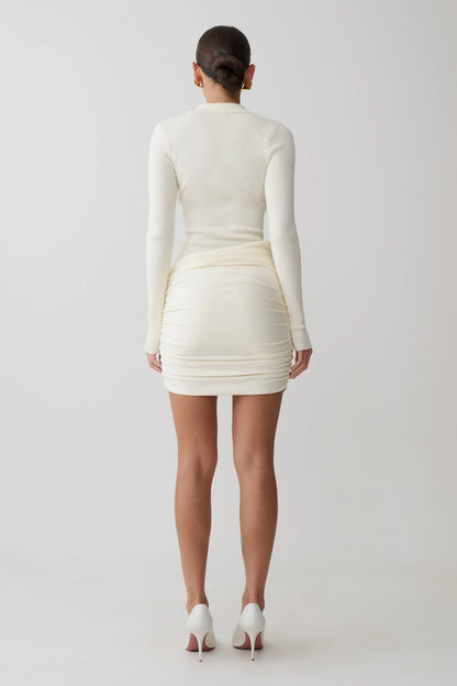 Agness Long Sleeve Button Up Knit Dress Ivory