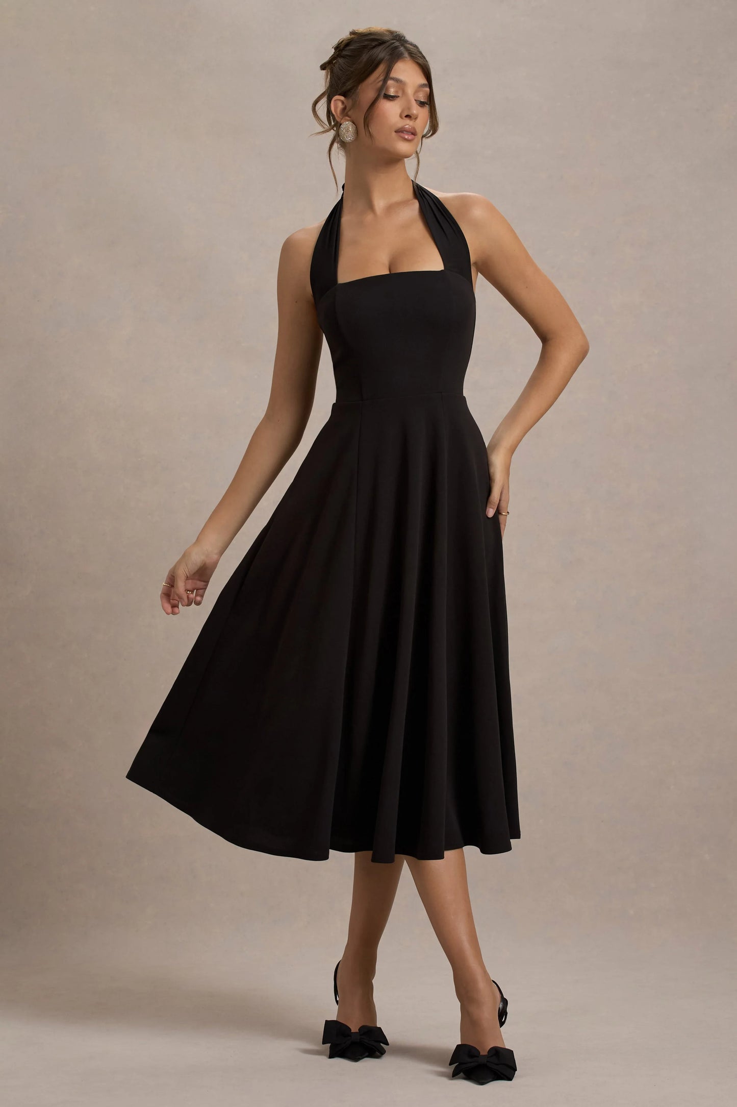 Auburn Black Halter Skater Midi Dress