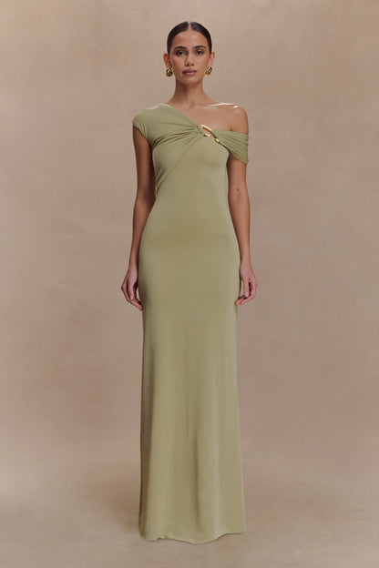 Ashford Asymmetrical Slinky Maxi Dress Sage