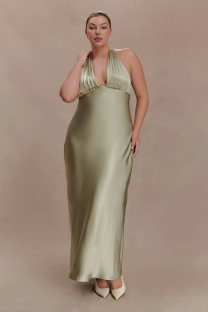 Alice Satin Halter Maxi Dress Sage