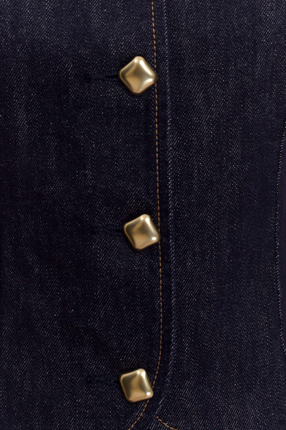 Bethany Short Sleeve Buttoned Denim Top Washed Indigo Blue