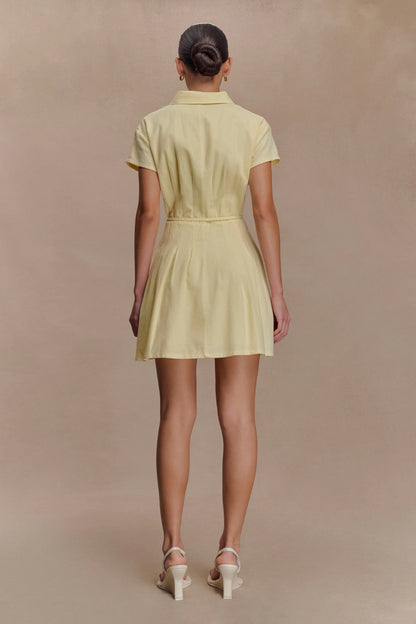 Aysha Buttoned Linen Mini Dress Lemon
