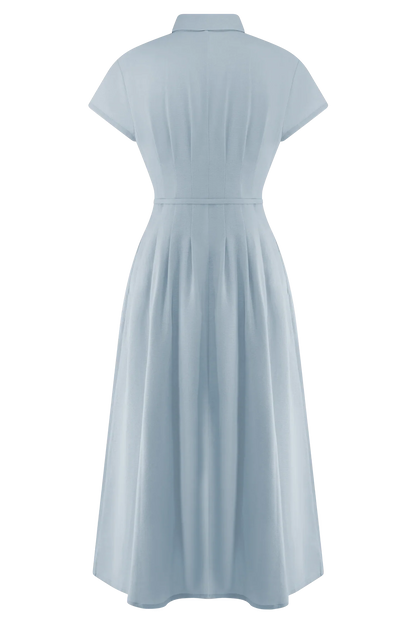 Aysha Buttoned Linen Midi Dress Cornflower Blue