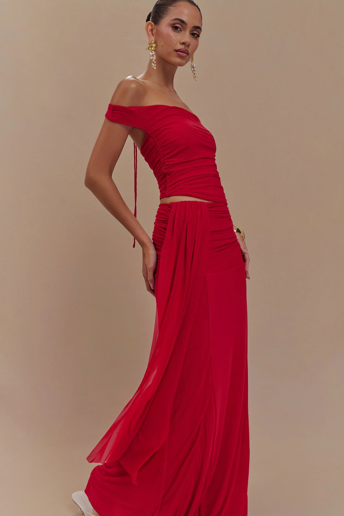 Arna Mesh Maxi Skirt Ruby