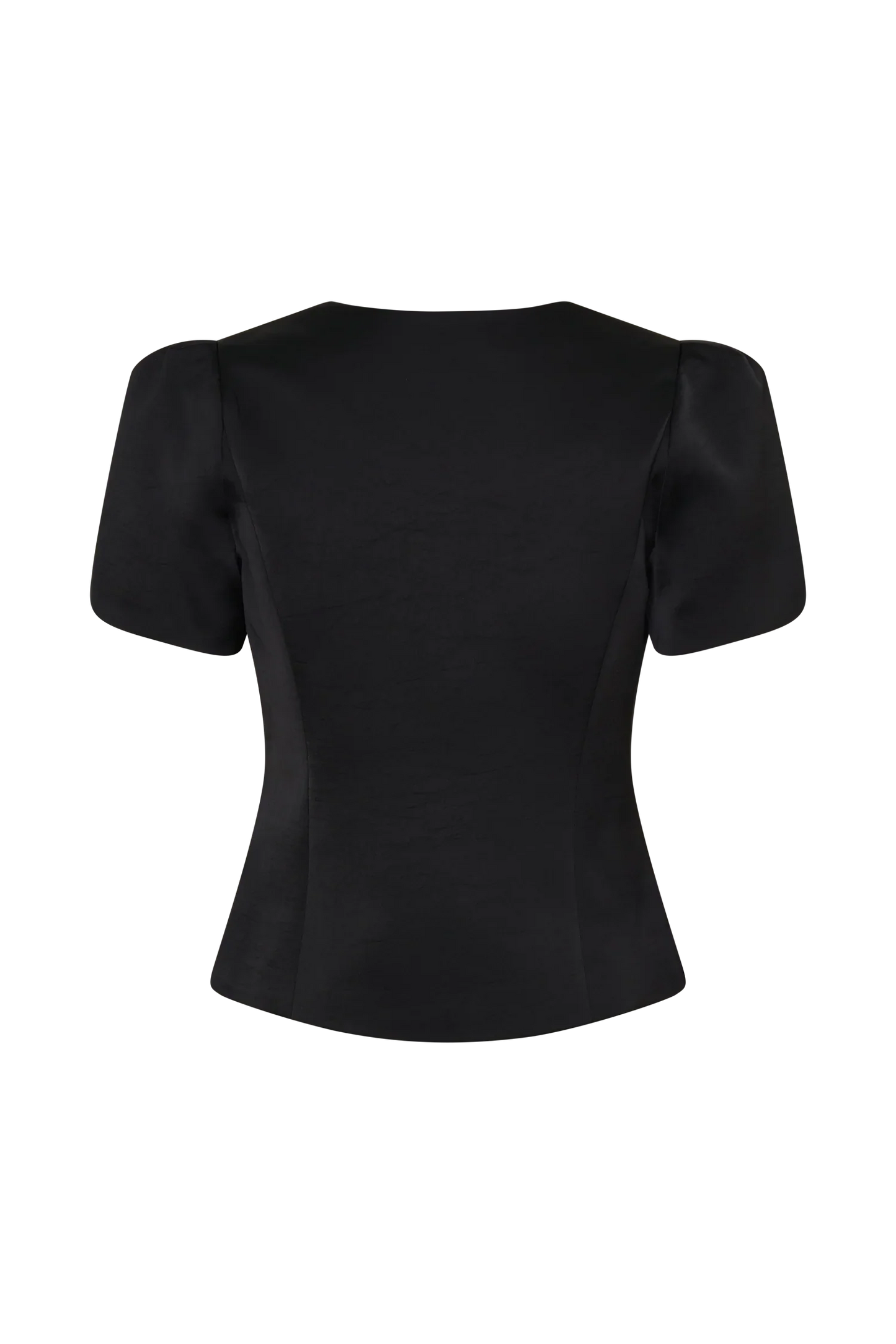 Anne Short Sleeve Satin Top Black