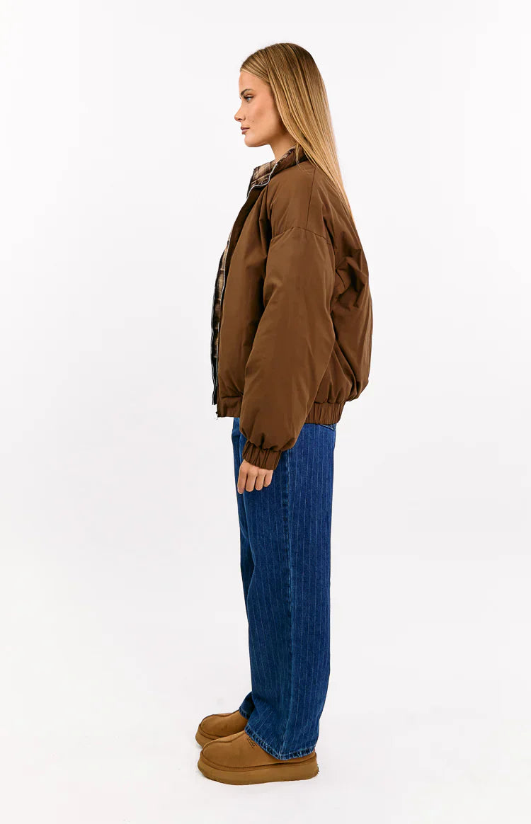 All I Wanted Brown Plaid Puffer Jacket