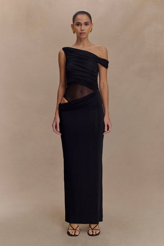 Callen One Shoulder Slinky Maxi Dress Black