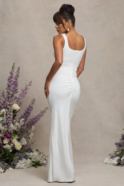 Avril White Square Neck Maternity Maxi Dress with Split