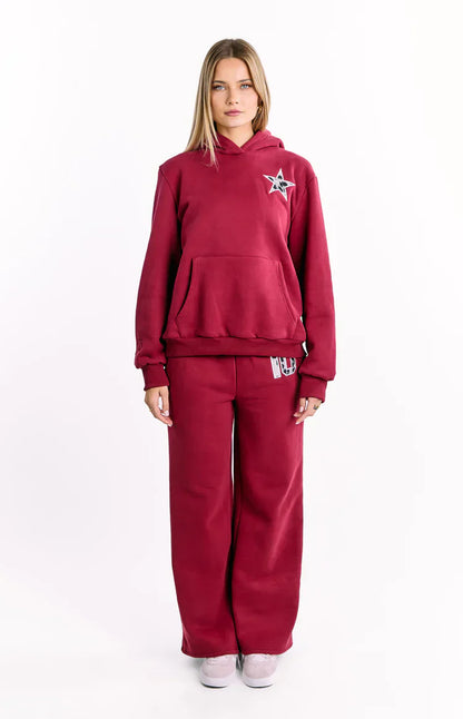 Beginning Burgundy Leopard Star Hoodie