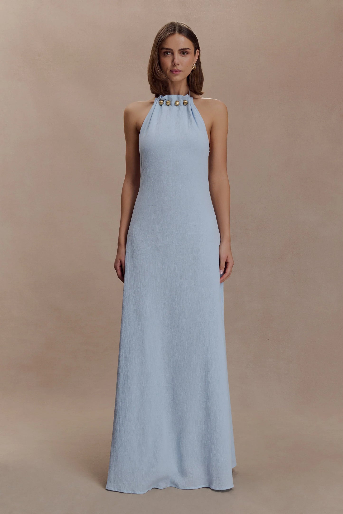 Abeda Cotton Maxi Dress With Hardware Pale Blue