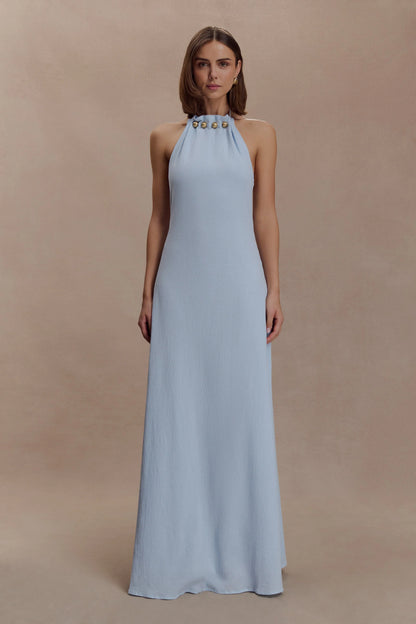 Abeda Cotton Maxi Dress With Hardware Pale Blue