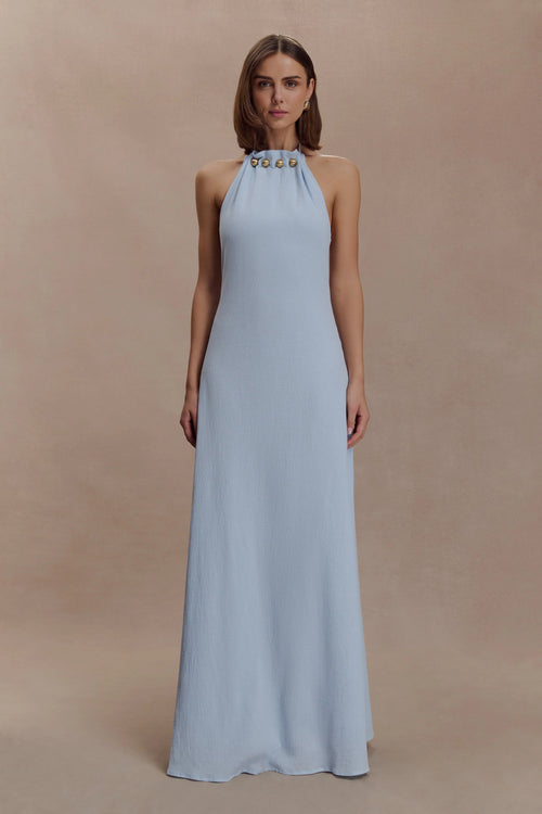Abeda Cotton Maxi Dress With Hardware Pale Blue