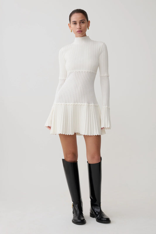 Adena Pointelle Knit Mini Dress Ivory