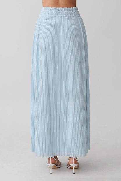 Amaris Gathered Plisse Maxi Skirt Pale Blue