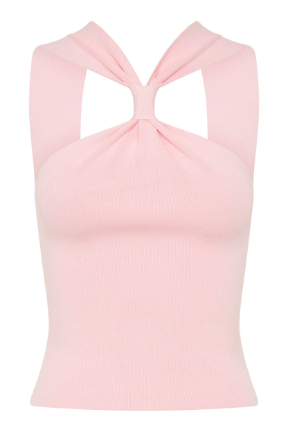 Angelika Twist Front Knit Top Baby Pink