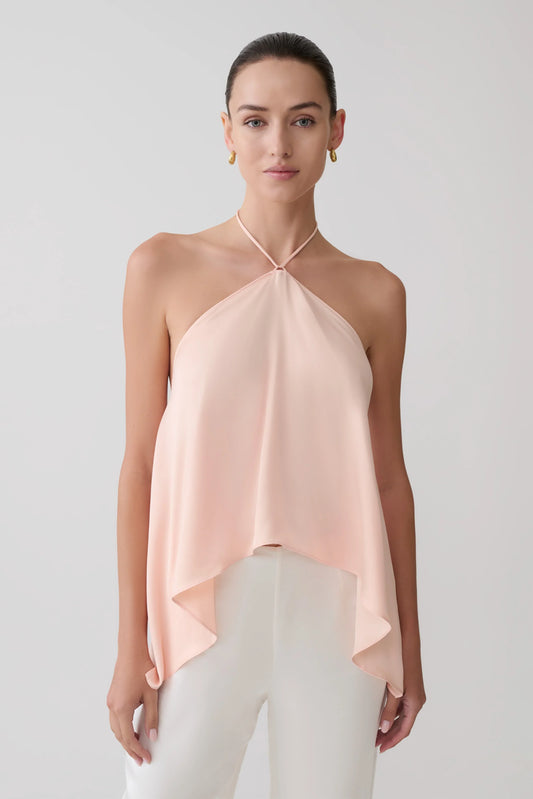 Adelaide Draped Satin Halter Top Peach