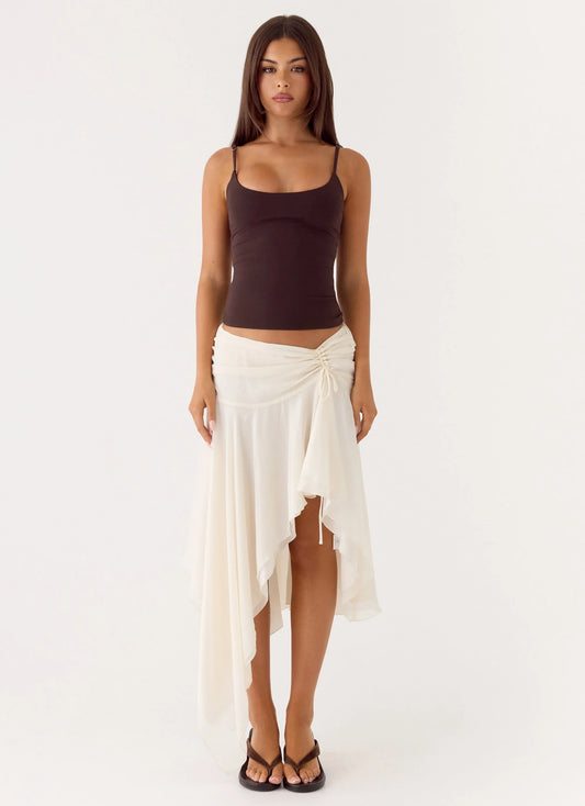Abeda Asymmetrical Midi Skirt Ivory