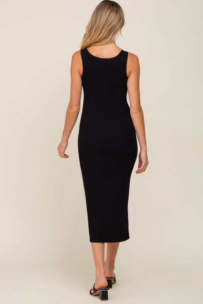 Black Ribbed Basic Maternity Maxi Dress