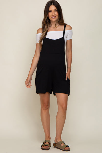 Black Front Pocket Overall Knit Maternity Romper