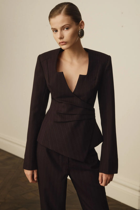 Agatha Square Neck Blazer Plum Pinstripe