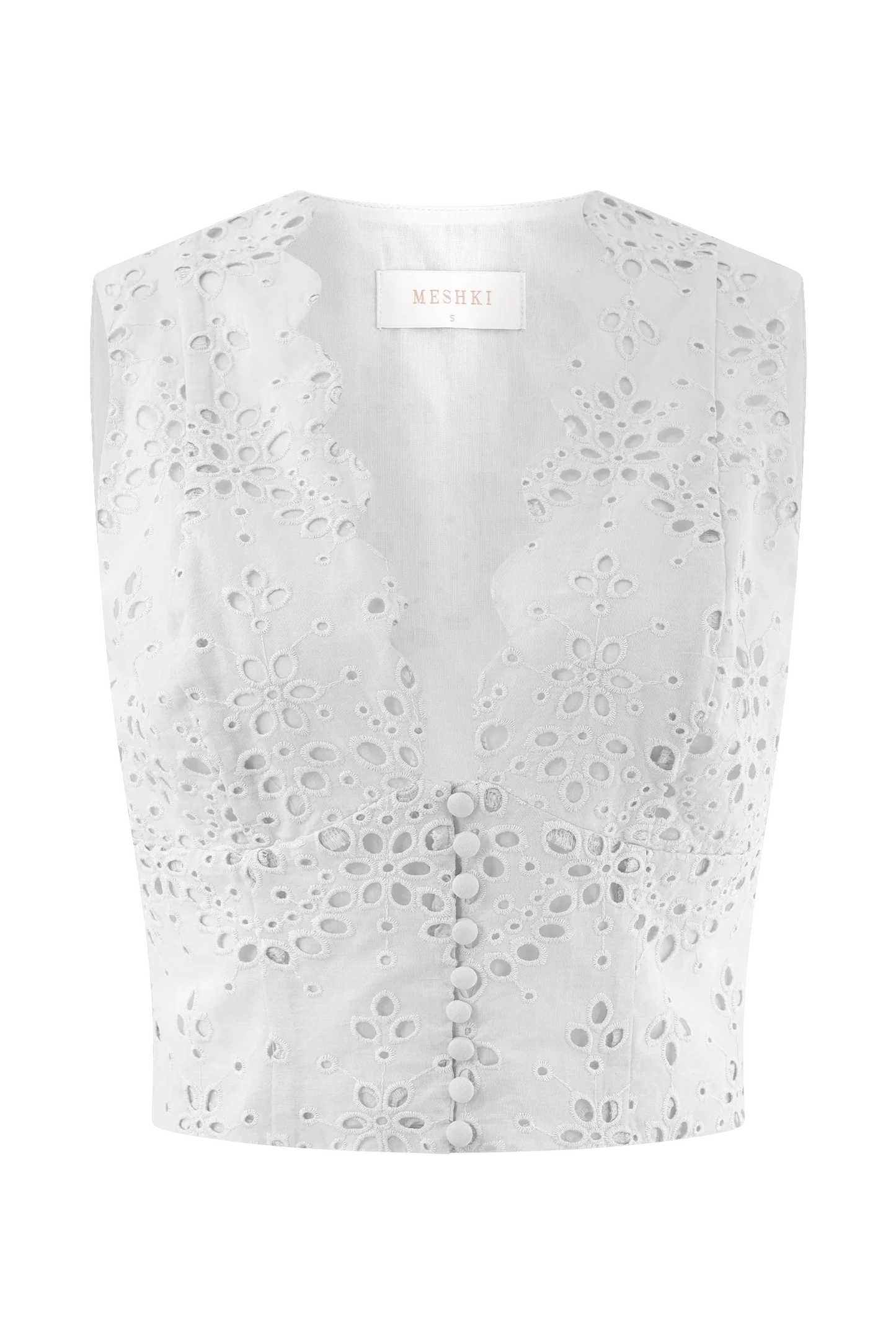 Arla Sleeveless Broderie Top White