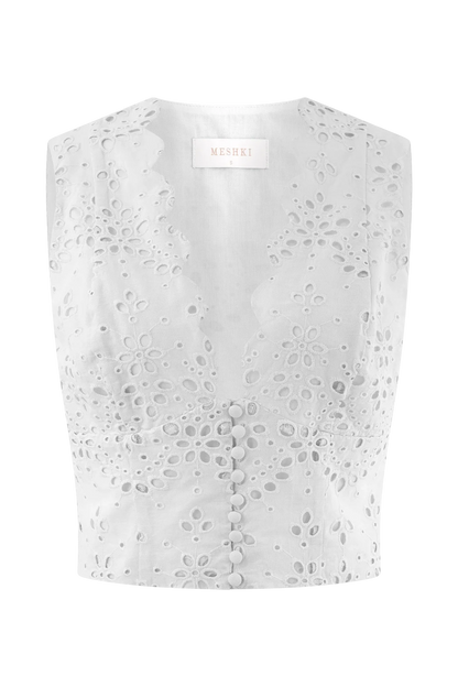 Arla Sleeveless Broderie Top White