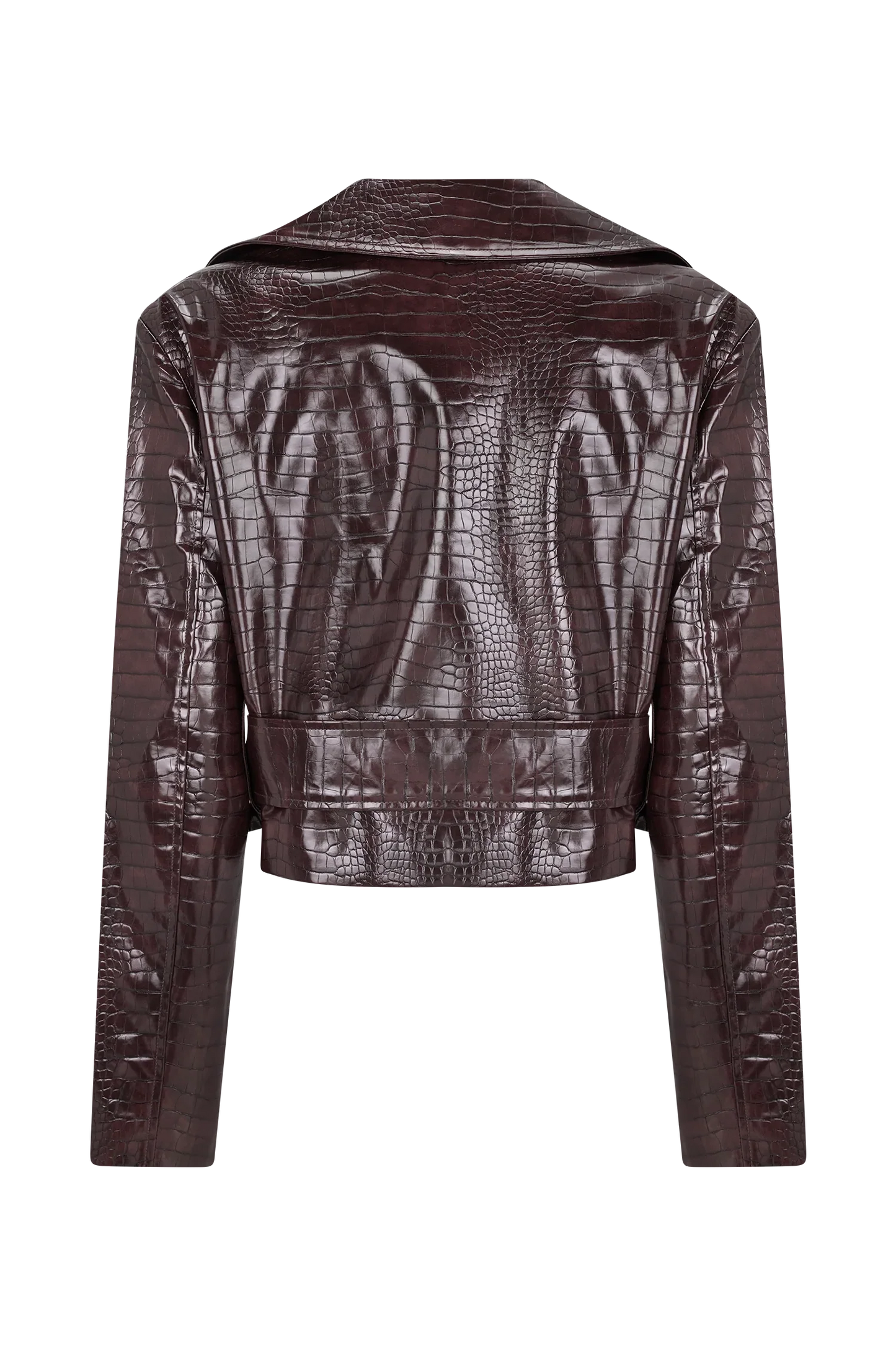 Archie Croc Faux Leather Cropped Jacket Burgundy