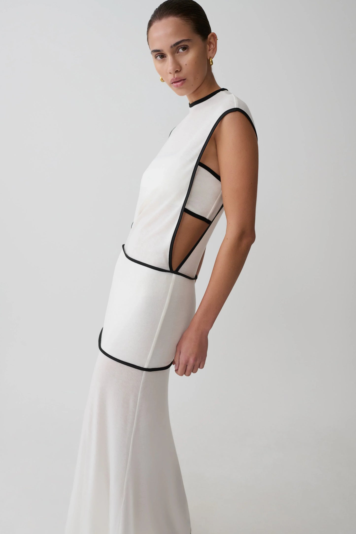 Aris Sleeveless Sheer Maxi Dress Black White