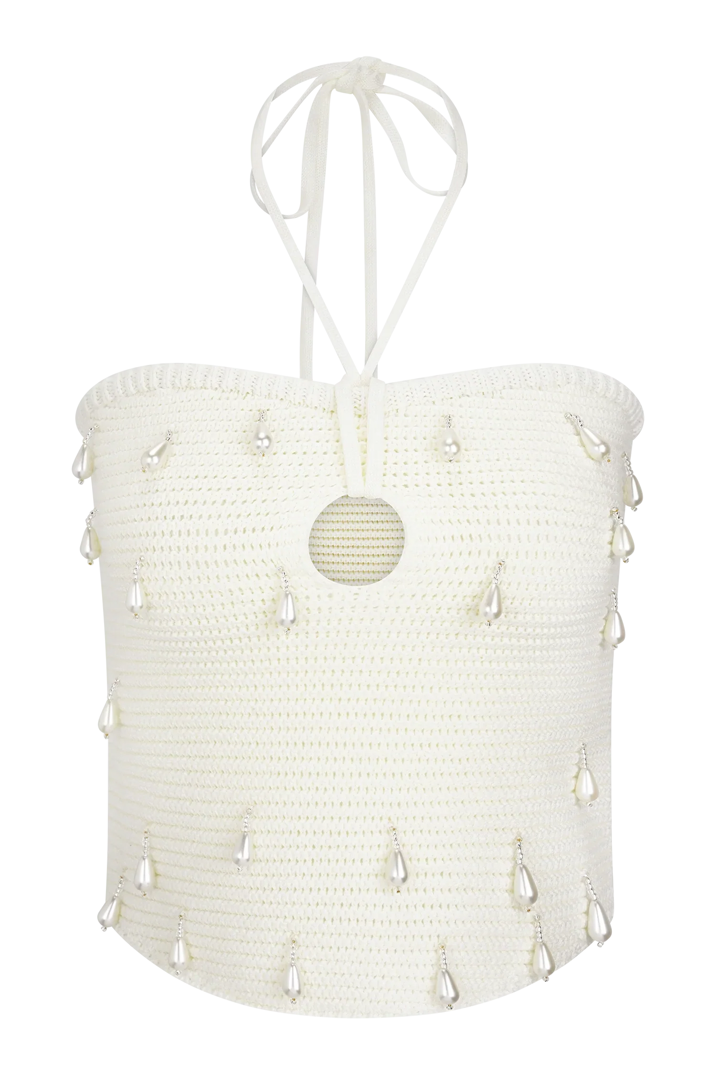 Aletta Knit Pearl Halter Top Ivory
