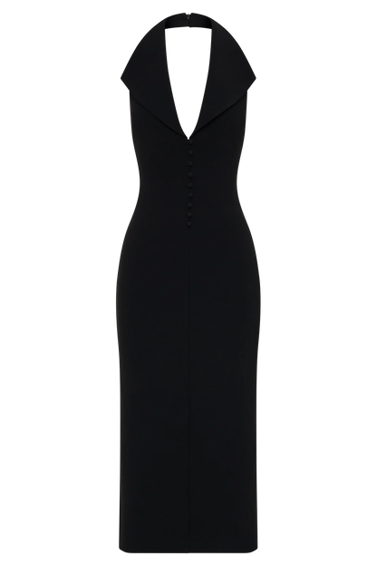Annita Crepe Halter Midi Dress Black