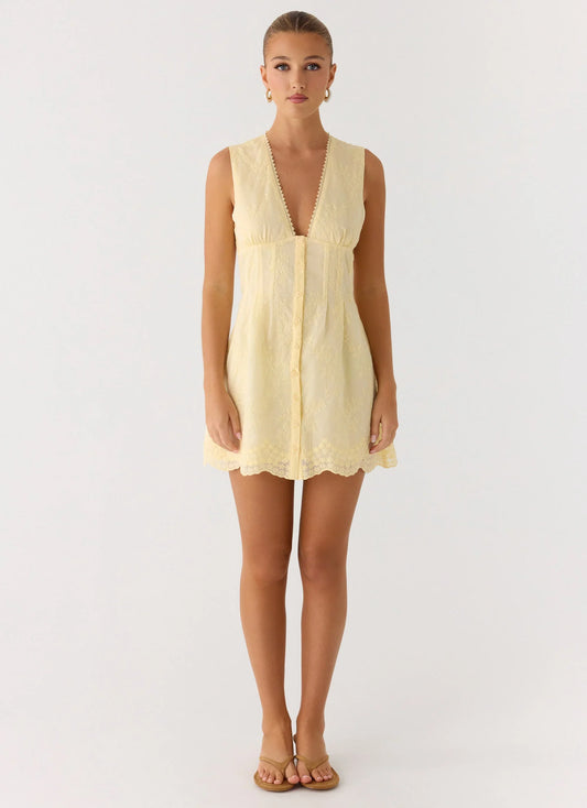 Burning Bright Mini Dress Butter Yellow