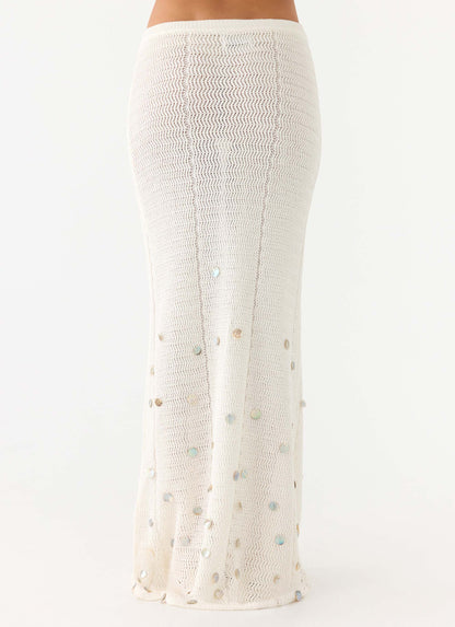 Adelaida Beaded Crochet Maxi Skirt Ivory