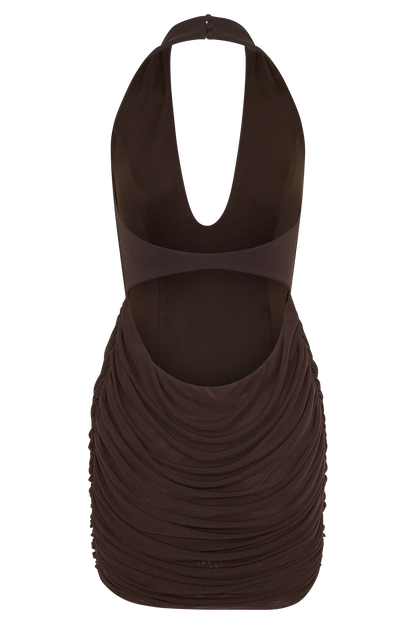 Anari Gathered Scuba Mini Dress Dark Chocolate