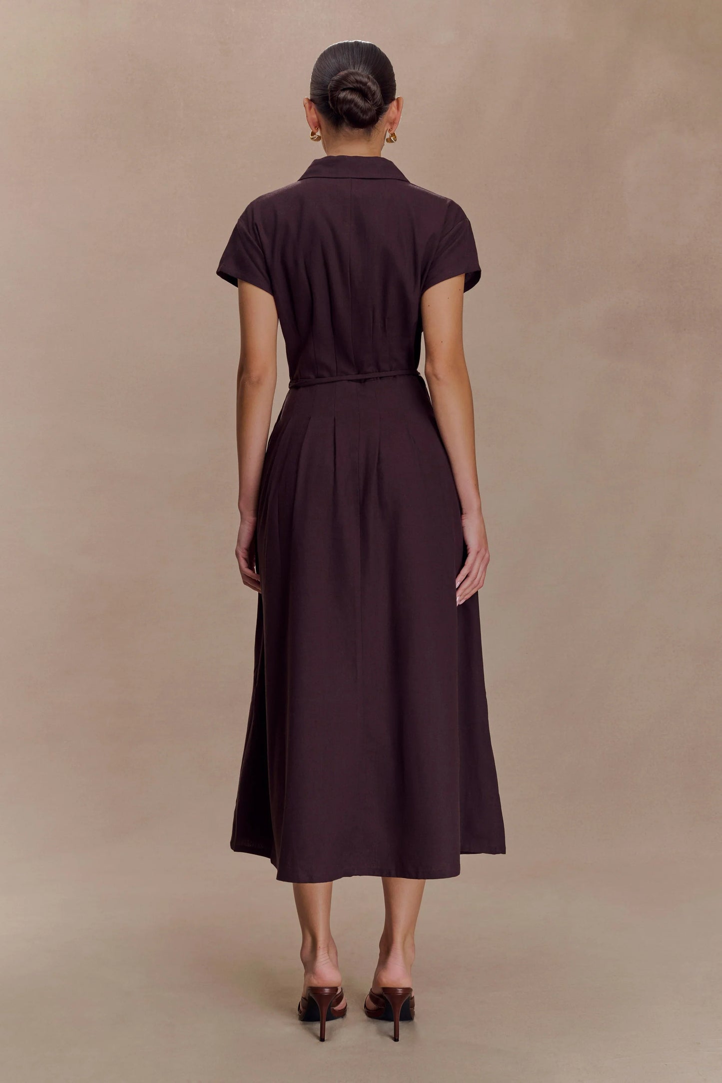 Aysha Buttoned Linen Midi Dress Chocolate