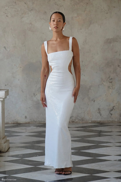 Adoria Sequin Cut Out Maxi Dress White