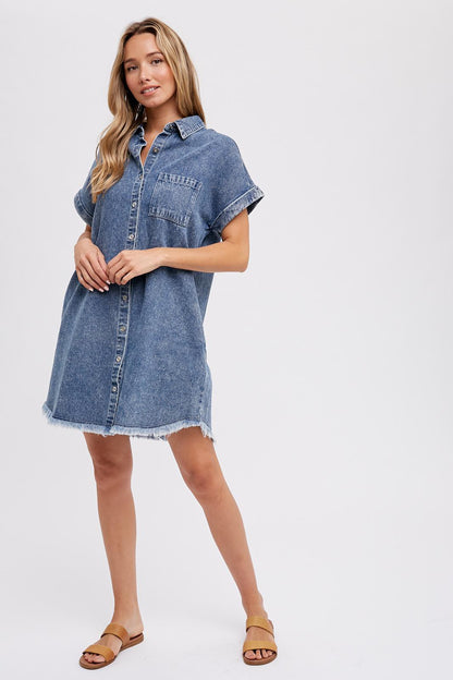 Blue Denim Button Up Maternity Dress